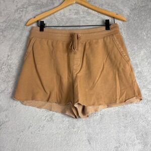 Aerie Women Camel Tan Fleece Drawstring Raw Hem Sweat Shorts Size M Lounge Comfy